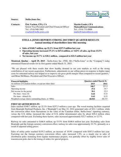 Thumbnail Stella-Jones Quarterly Report 2015-q1