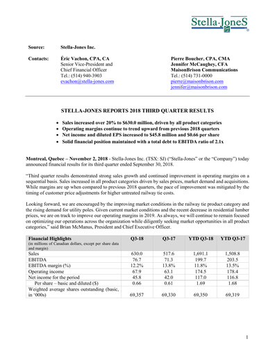 Thumbnail Stella-Jones Quarterly Report 2018-q3