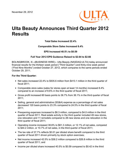 Miniature ULTA Beauty
 Rapport trimestriel 2012-q3
