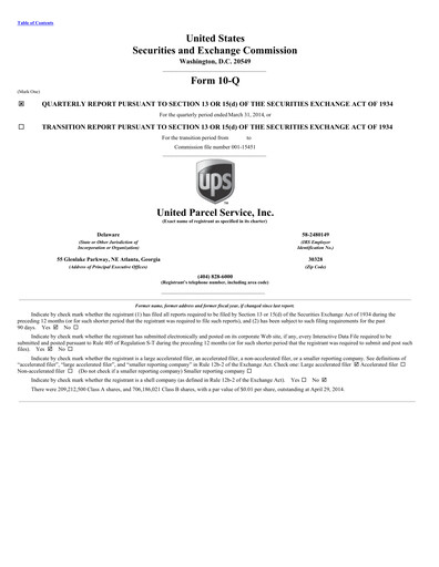 Thumbnail United Parcel Service Quarterly Report 2014-q1