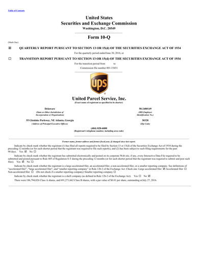 Thumbnail United Parcel Service Quarterly Report 2016-q2