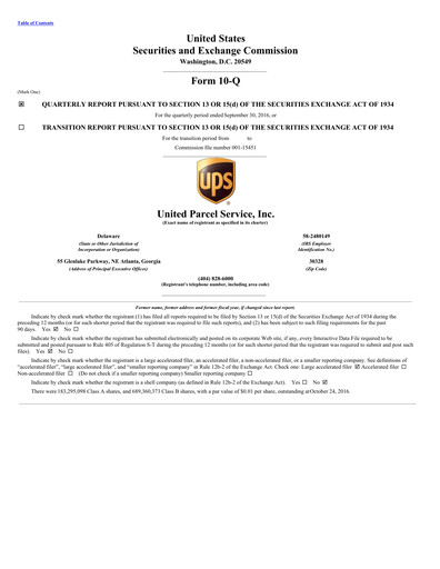 Thumbnail United Parcel Service Quarterly Report 2016-q3