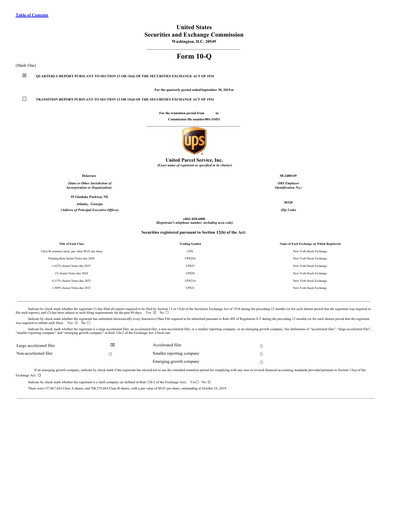 Thumbnail United Parcel Service Quarterly Report 2019-q3