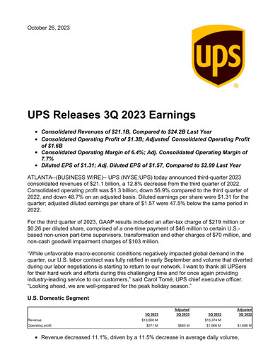 Thumbnail United Parcel Service Quarterly Report 2023-q3