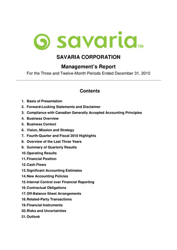 Thumbnail Savaria Corporation Financial Report 2010