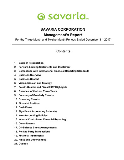 Thumbnail Savaria Corporation Financial Report 2017