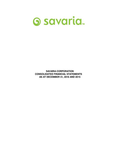 Miniature Savaria Corporation Bilan financier 2016