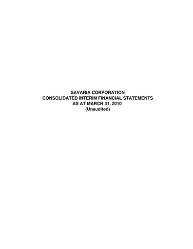 Thumbnail Savaria Corporation Quarterly Report 2010-q1