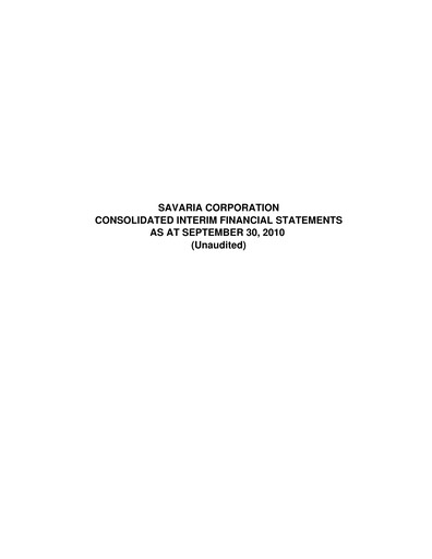 Thumbnail Savaria Corporation Quarterly Report 2010-q3