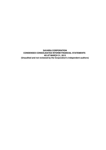 Thumbnail Savaria Corporation Quarterly Report 2013-q1