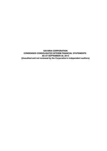 Thumbnail Savaria Corporation Quarterly Report 2013-q3