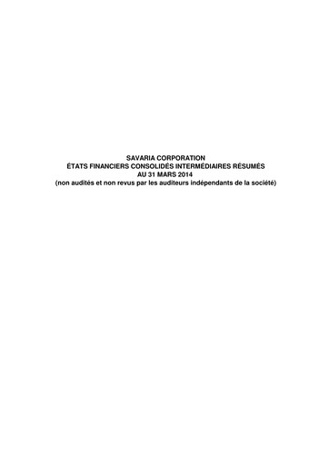 Thumbnail Savaria Corporation Quarterly Report 2014-q1