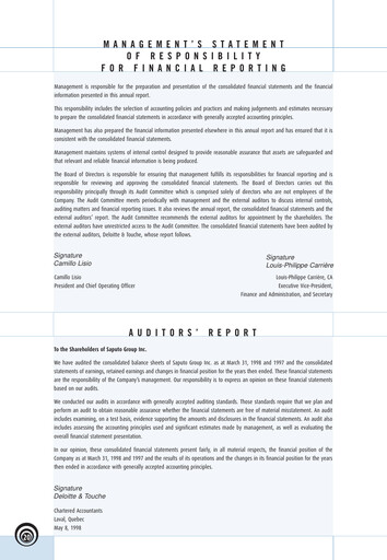 Thumbnail Saputo Financial Statement 1998