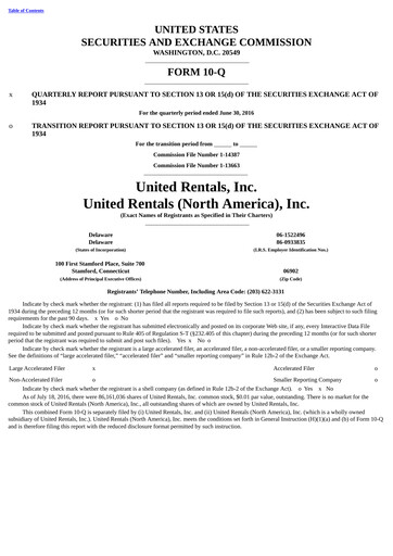 Thumbnail United Rentals
 Quarterly Report 2016-q2