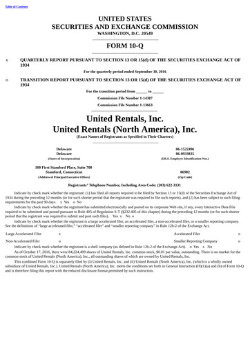Thumbnail United Rentals
 Quarterly Report 2016-q3