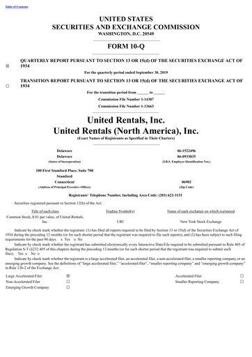 Thumbnail United Rentals
 Quarterly Report 2019-q3