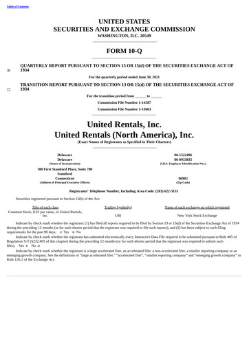 Thumbnail United Rentals
 Quarterly Report 2021-q2