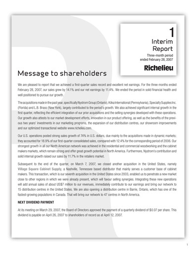 Thumbnail Richelieu Hardware Quarterly Report 2007-q1