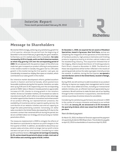 Thumbnail Richelieu Hardware Quarterly Report 2010-q1