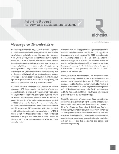Thumbnail Richelieu Hardware Quarterly Report 2010-q2