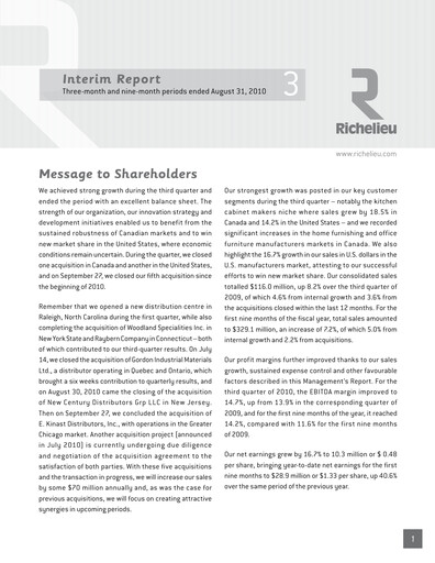 Thumbnail Richelieu Hardware Quarterly Report 2010-q3