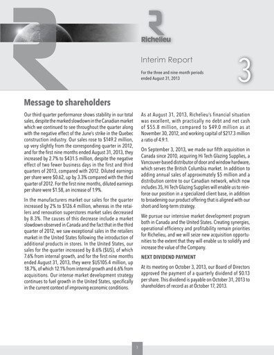 Thumbnail Richelieu Hardware Quarterly Report 2013-q3