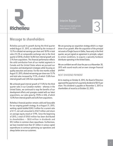 Thumbnail Richelieu Hardware Quarterly Report 2015-q3