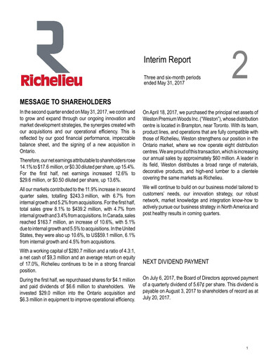 Thumbnail Richelieu Hardware Quarterly Report 2017-q2