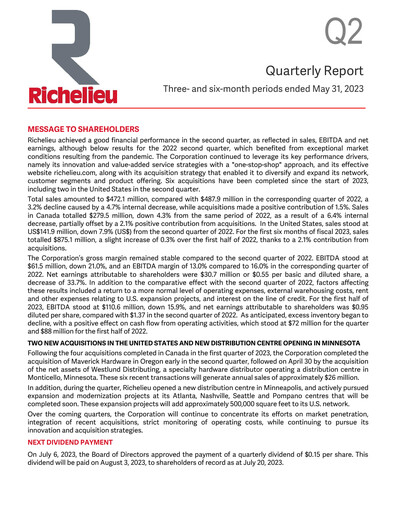Thumbnail Richelieu Hardware Quarterly Report 2023-q2