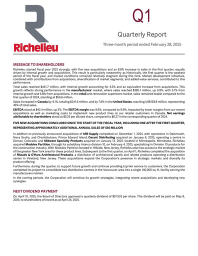 Thumbnail Richelieu Hardware Quarterly Report 2025-q1