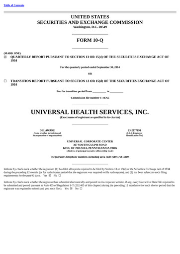 Thumbnail Universal Health Services
 Quarterly Report 2014-q3