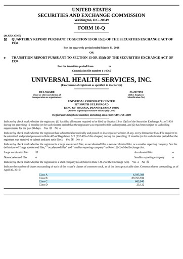 Thumbnail Universal Health Services
 Quarterly Report 2016-q1