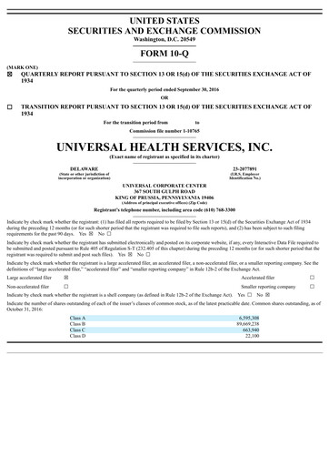Thumbnail Universal Health Services
 Quarterly Report 2016-q3