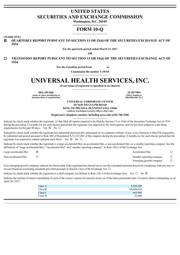 Thumbnail Universal Health Services
 Quarterly Report 2017-q1