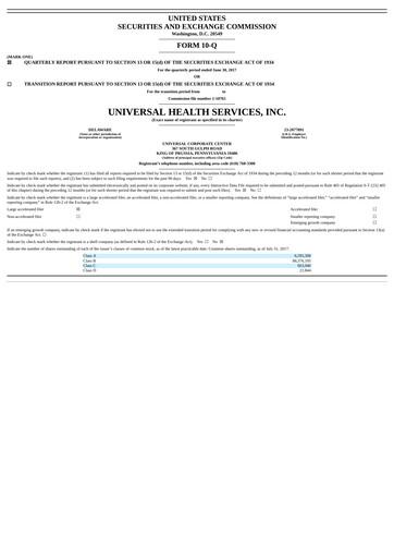 Thumbnail Universal Health Services
 Quarterly Report 2017-q2