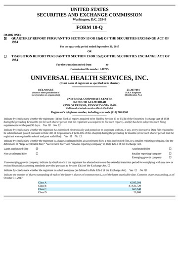 Thumbnail Universal Health Services
 Quarterly Report 2017-q3