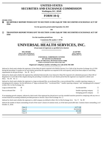 Thumbnail Universal Health Services
 Quarterly Report 2018-q3