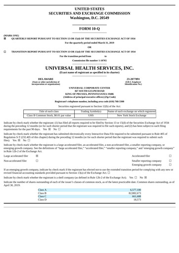 Thumbnail Universal Health Services
 Quarterly Report 2019-q1