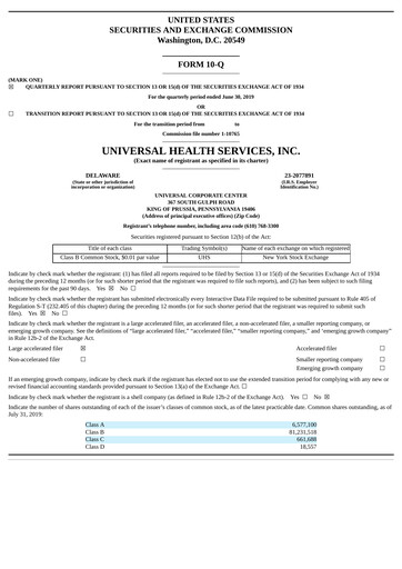 Thumbnail Universal Health Services
 Quarterly Report 2019-q2