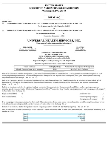 Thumbnail Universal Health Services
 Quarterly Report 2019-q3