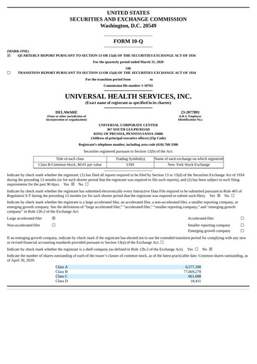 Thumbnail Universal Health Services
 Quarterly Report 2020-q1