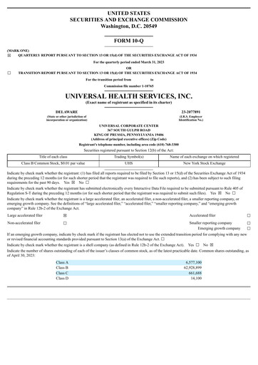 Thumbnail Universal Health Services
 Quarterly Report 2023-q1