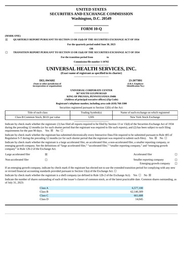 Thumbnail Universal Health Services
 Quarterly Report 2023-q2