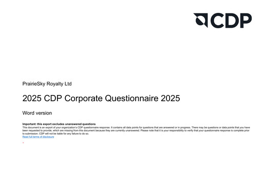 Thumbnail PrairieSky Royalty
 ESG Report 2024