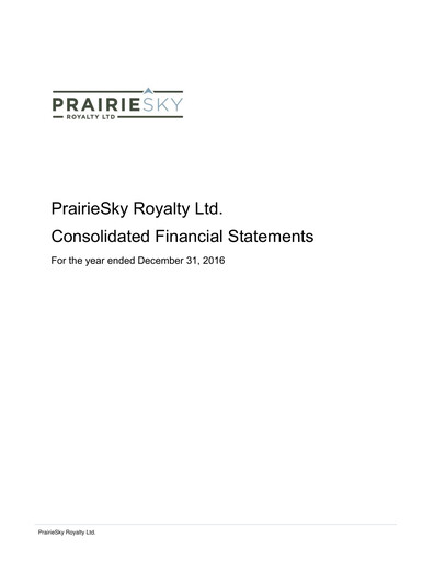 Vorschaubild PrairieSky Royalty
 Finanzmitteilung 2016