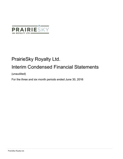 Thumbnail PrairieSky Royalty
 Quarterly Report 2016-q2