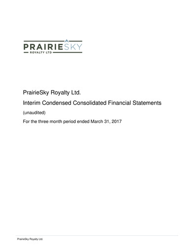 Thumbnail PrairieSky Royalty
 Quarterly Report 2017-q1