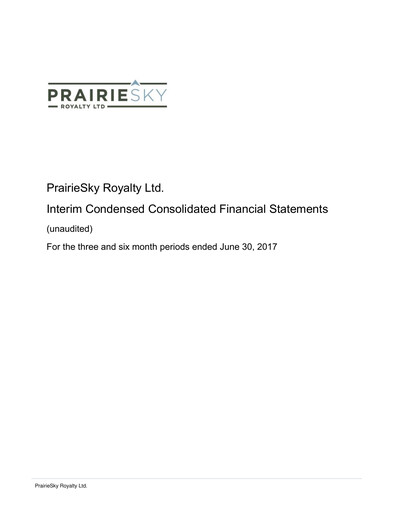 Thumbnail PrairieSky Royalty
 Quarterly Report 2017-q2