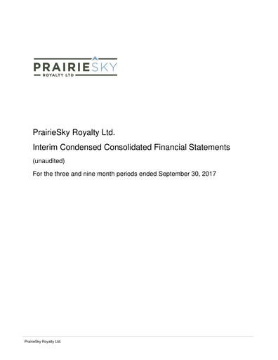 Thumbnail PrairieSky Royalty
 Quarterly Report 2017-q3