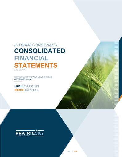 Thumbnail PrairieSky Royalty
 Quarterly Report 2021-q3